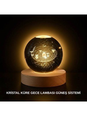 Onba Ahşap Standlı LED Kristal Küre Lazer Işlemeli Dekoratif Obje - OB1432-2553