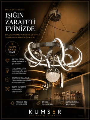 Kumsar Aydınlatma Çizgili Büyükg Güney Şeker Top (Krom) LED Avize