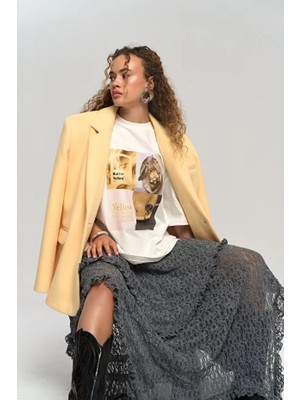 Hai Collection Kadın Salaş Kesim Baskılı Tişört Modern Oversize Stil