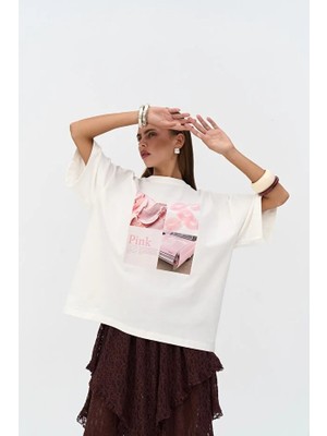 Hai Collection Kadın Salaş Kesim Baskılı Tişört Modern Oversize Stil
