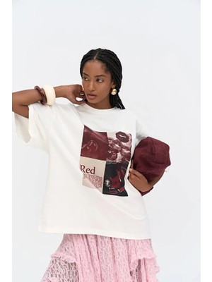 Hai Collection Kadın Salaş Kesim Baskılı Tişört Modern Oversize Stil