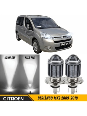 ŞüsCarOto Aksesuar Citroen Berlingo Mk2 2009-2018 Uyumlu Mercekli Far Ampulü LED Xenon Beyaz Renk Far Şimşek Etkili Csp LED Lamba Uzun Kısa 2 Adet Takım