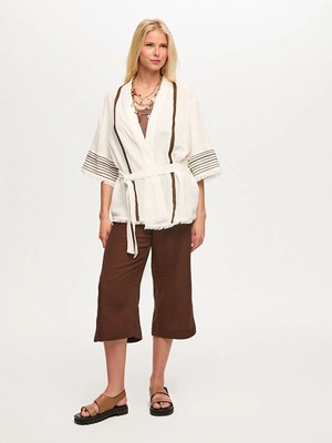 Faik Sönmez Resort Sırt Taş ve Baskı Detaylı Müslin Kimono S26KMN006