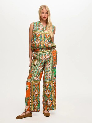 Faik Sönmez Resort Tropik Desen Wide Leg Fit Viskon Pantolon S26PNT037