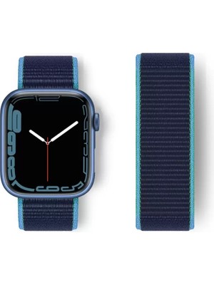 Esranın Dünyası Newface Apple Watch 38MM Hasırlı Cırtcırtlı Kordon - Mavi-Lacivert