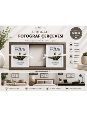 Pionny 3 Fotoğraflı Büyük Boy Sürgülü Dekoratif Ahşap Çerçeve 13X18 cm – Koyu Kahve