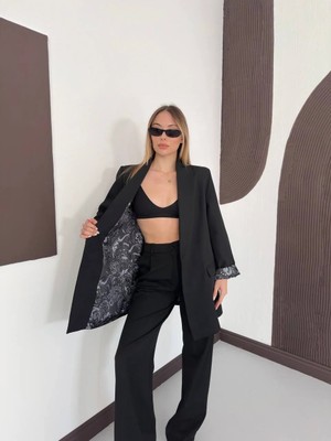 Vess Moda Desenli Astarlı Şal Yaka Blazer Ceket