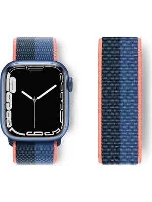 Esranın Dünyası Newface Apple Watch 38MM Hasırlı Cırtcırtlı Kordon - Siyah-Mavi