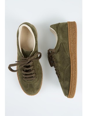 Krähe Krahe Palminteri Erkek Hakiki Deri Bağcıklı Haki Sneakers