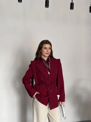 Vess Moda Ip Bağlamalı Omuz Kuşak Tasarımlı Blazer Ceket