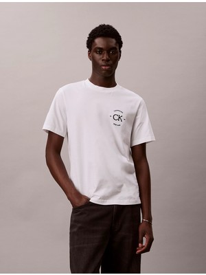 Calvin Klein Erkek Rahat Kesim Yuvarlak Yakalı Logo Desenli Kısa Kollu Beyaz T-Shirt LV04RE825G-YAF