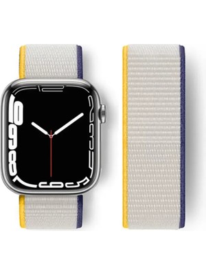 Esranın Dünyası Newface Apple Watch 38MM Hasırlı Cırtcırtlı Kordon - Sarı-Beyaz