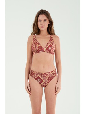 Louren Kadın Bordo Etnik Desenli Çıkarılabilir Kaplı Telli Toparlayıcı Bikini Takımı
