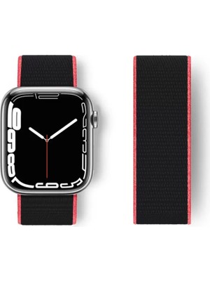 Esranın Dünyası Newface Apple Watch 38MM Hasırlı Cırtcırtlı Kordon - Pembe-Siyah