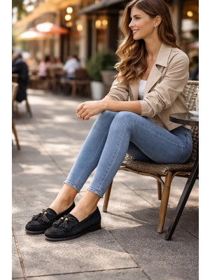 Eforia 7102 Siyah Loafer Tam Ortopedik Casual Günlük Kadın Ayakkabı
