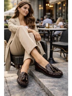 Eforia 2601 Bordo Loafer Tam Ortopedik Casual Günlük Kadın Ayakkabı