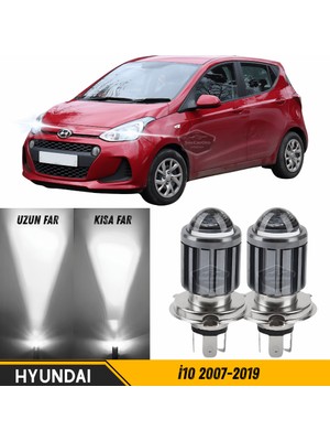 Caralp Hyundai I10 2007-2019 Uyumlu Mercekli Far Ampulü LED Xenon Beyaz Renk Far Şimşek Etkili Csp LED Lamba Uzun Kısa 2 Adet Takım