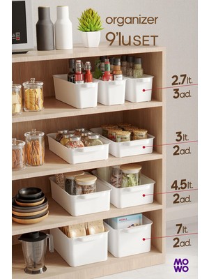 Mowo Home 9 Adet Mix Set Mutfak Düzenleyici, Buzdolabı Düzenleyici, Banyo Düzenleyici, Organizer, Saklama Kabı
