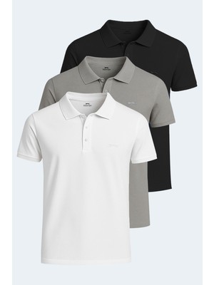 Slazenger Soho 3 Lü Set Erkek  Beyaz - Gri - Lacivert Tişört
