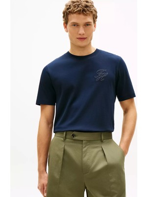 Tommy Hilfiger Erkek Regular Fit Havlu Kumaşlı Logo Işlemeli Kısa Kollu Lacivert T-Shirt MW0MW42391-DW5