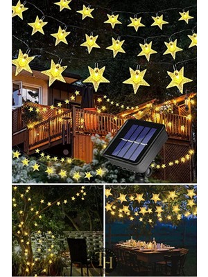 Toptanhane Yıldız LED 7 Metre Solar Güneş Enerjili Bahçe Aydınlatması 50 LED Işık Gün Işığı Dekoratif