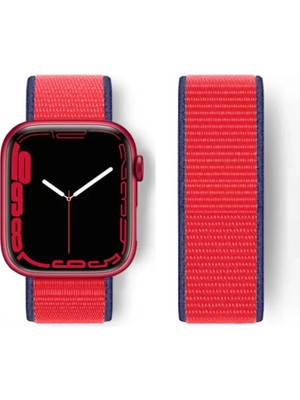 Esranın Dünyası Newface Apple Watch 38MM Hasırlı Cırtcırtlı Kordon - Lacivert-Kırmızı