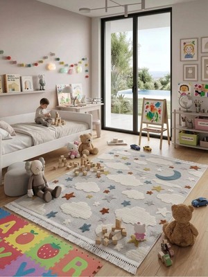 DMR Halıcılık Kids Serisi Desenli Renkli Bebek Çocuk Odası Halısı