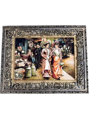 Hasyılmaz Elegantes Gezintinde Adlı Iran Tebriz Halı Tablo 94X75CM - Duvar Halı Kilim Tablo