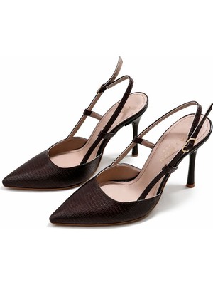 Patron Shoes Kadın 10 cm Ince Topuk Sivri Burun Hakiki Deri Şık Topuklu Ayakkabı