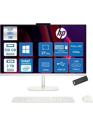 Hp Omnistudio 27-CU0009NT Intel Core 5 210H Up 4,8ghz 128GB Ddr5 2tb SSD 27" Fhd (1920X1080) IPS 350 Nit %100 Srgb Wled WIN11HOME Beyaz Allınone Bilgisayar D62C1EAH39+ZETTAUSBBELLEK