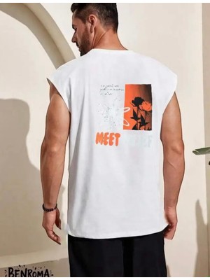Amor Man Büyük Beden Özel Tasarım Meet Belief Sırt Baskılı %100 Pamuk Kolsuz Erkek T-Shirt