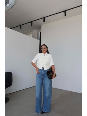 Özge Özgenç Paçası Lazer Kesikli Wideleg Jean