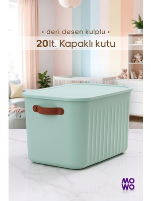 Mowo Home Bigbox Kulplu 20 Lt 1 Adet Mint Dolap Düzenleyici Saklama Kutusu Sepet Organizer Oyuncak Kutusu
