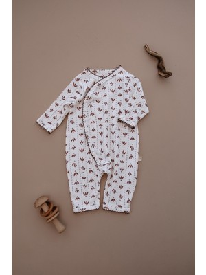 Oh la la Koala For Little Ones Kahve Çiçek Desenli Dantel Detaylı Kruvaze Tulum