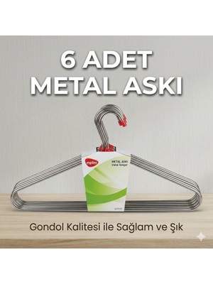 Direkstoktan 6 Adet Paslanmaz Metal Elbise Askısı (Gondol Kalitesi) -Metal Hanger 6 Pcs