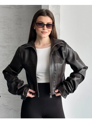 Vess Moda Uzun Kol Detaylı Korse Deri Ceket