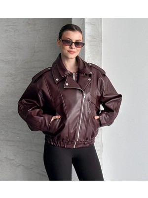 Vess Moda Marka Model Yeni Sezon Beli Lastik Detaylı Deri Ceket