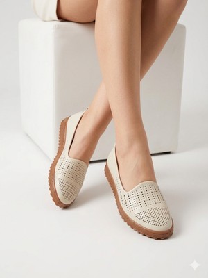 Kaof Shoes Kadın Krem Babet Ayakkabı Ortopedik Anne Ayakkabısı Günlük Ayakkabı Anne Babet Klasik Ayakkabı