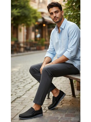 Eforia 2605 Siyah Hakiki Deri Tam Ortopedik Casual Günlük Erkek Ayakkabı