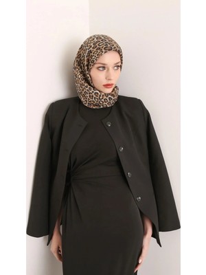 Aminenesil Glomaria Tiny Leopard Desen Modal Eşarp Kahve Lacivert Renk