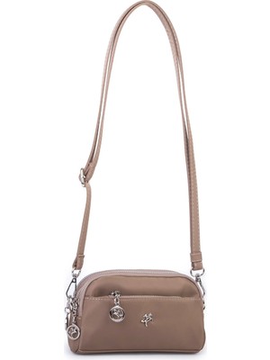 Nas Bag Kadın Mini Spor Şık Günlük Postacı Çapraz Çanta (En 18 cm , Boy 10 cm ) Vizon