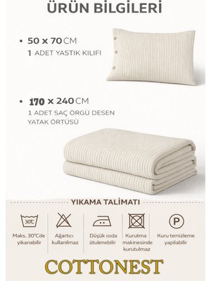 Cottonest Modern Desenli Yatak Örtüsü Seti 4 Mevsim | Düğmeli Yastık Kılıflı