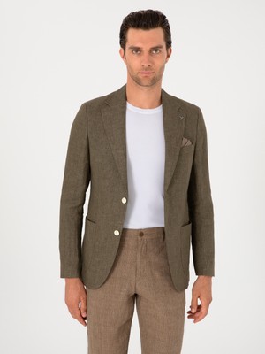 Cacharel Erkek Haki Slim Fit %100 Keten Ceket 50306124-VR027