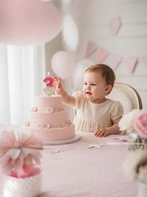 Pembe Beyaz Simli Doğum Günü Pasta Mumu 3 Yaş