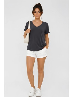 Lili Woman Kadın Relax Fit V Yaka Basic T-Shirt K.4780