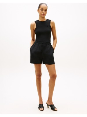 Tommy Hilfiger Ess Lınen Pull On Short Kadın Siyah Şort - WW0WW49637