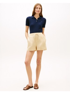 Tommy Hilfiger Ess Lınen Pull On Short Kadın Bej Şort - WW0WW49637