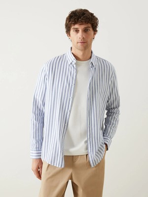 Lc Waikiki Yeni Sezon Regular Fit Uzun Kollu Çizgili Poplin Erkek Gömlek