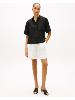 Tommy Hilfiger ShopINN Ess Lınen Ss Shırt Kadın Siyah Kk Gömlek - WW0WW48925