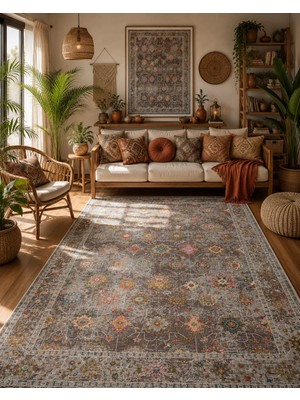 Eko Halı Sofıa Sof 04 Multy Geleneksel El Dokuması Uşak Halı Desenlerine Sahip Vintage Eskitme Tarzı Salon Halısı Oturma Odası Halısı